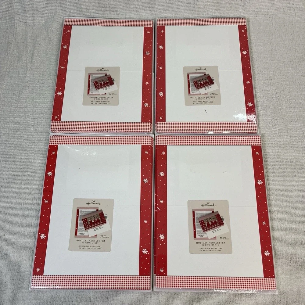 Hallmark Holiday Newsletter Photo Kit 80ct Red Gingham Snowflake Stationery NOS
